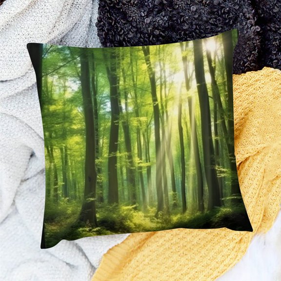 PRATYUS Throw Pillow Cover Trees Forest Sunlight Decorative for Home Sofa Couch Set of 1 Linen No Insert 18x18in