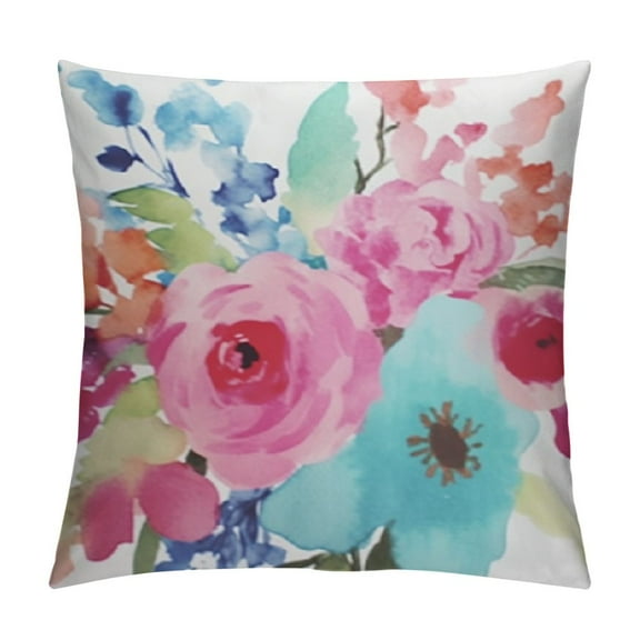 PRATYUS  Throw Pillow Cover Watercolor Peonies Pink Turquoise Summer Bouquet Decorative Pillow Case Girly Home Decor Square Cushion Pillowcase 12x12in