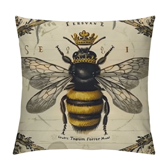 PRATYUS    Throw Pillow Covers Bee Honey Yellow Modern Vintage French Queen Entomology with Bees Decorative Pillow Cases Home Decor Square White