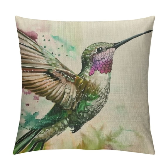 PRATYUS Throw Pillow Covers Home Decor Pillow Cases Decorative Cushion Couch Sofa Pillowcases Watercolor Humming Bird Paradise Colorful 22x22in