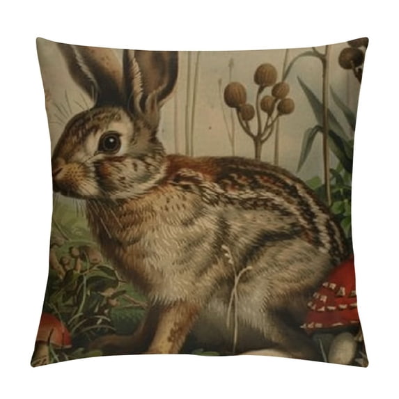 PRATYUS Throw Pillow Covers Modern Vintage French Rabbit in The Garden Cushion Pillow Case Home Decor Pillowcase White