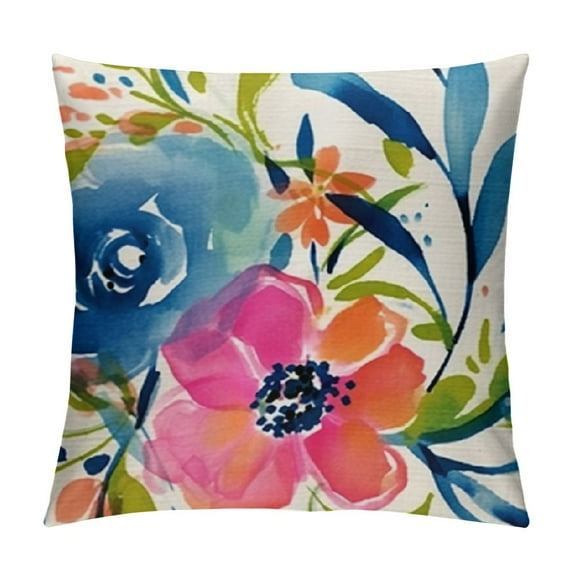 PRATYUS Throw Pillow Covers Peonies Summer Watercolor Floral Pink Purple Flower Girly Pastel Mint Colorful Decorative Pillow Cases Home Decor Square Pillowcases 24x24in