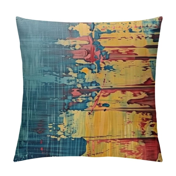 PRATYUS Throw Pillow Covers Vintage Abstract Blue and Orange Messy Rust Painting Decorative Pillow Cases Home Decor Standard Square Pillowcases 18x18in
