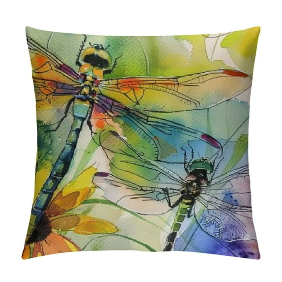 PRATYUS Throw Pillow Covers Watercolor Painting Dragonfly Print Square Pillowcase for Home Decor Sofa Car Bedroom Pillow case 18x18in