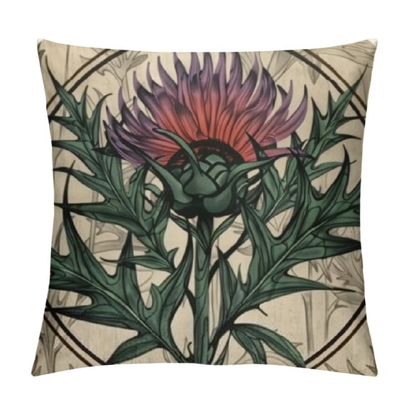 PRATYUS Throw Pillows Cover Green Curl Scottish Thistle Flower Round Leaf Nature Purple Scotland Heraldic Pattern British Celtic Cushion Case for Fall Home Decor White