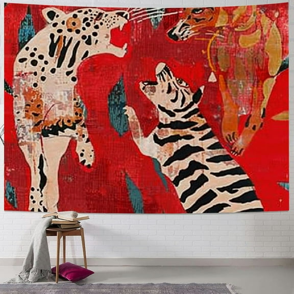 PRATYUS Tiger Leopard Cheetah Wildlife Animal Throw Woven Blanket with Tassel for Home Decoration Chair Couch Sofa Bed Beach Travel Picnic Cloth Tapestry Shawl Cozy 60x50inch
