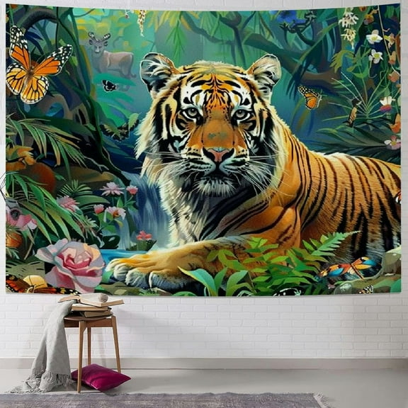 PRATYUS Tiger Tapestry, Jungle Tapestry Wall Hanging, Forest Animal in Tropical Rainforest Landscape Wall Tapestry Art for Room Dorm Decor Living Room Bedroom Bedspread TV Backdrop College 40x30inch