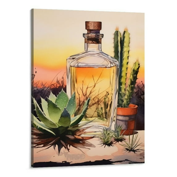 PRATYUS  Tijuana Tequila Wall Art, Watercolor Art Poster Mexican Inspired Canvas Prints, Mexican Home Decor, Mexican Restaurant Decoration, Retro Sunset Landscape Wall Decor, 16x20 Inch
