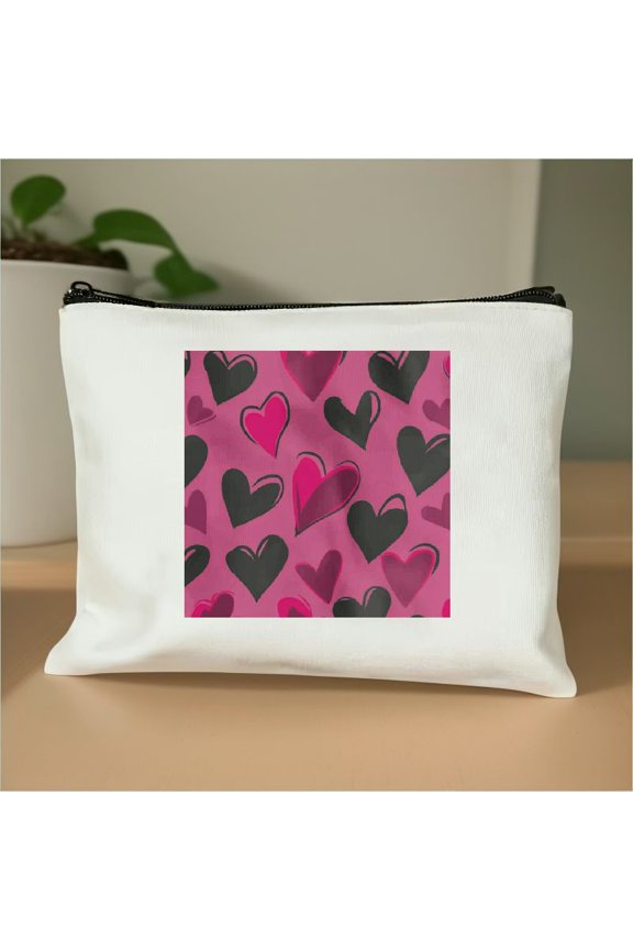 Tote Bag Pink Love Cosmetic Bag with Heart Pattern for Women Friends Travel Essentials Ladies Accessories White