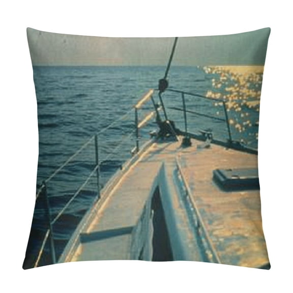 PRATYUS Tourism Yacht Sailing in Blue Sea' Seashore Throw Cushion Pillow Cover for Living Room, Sofa White