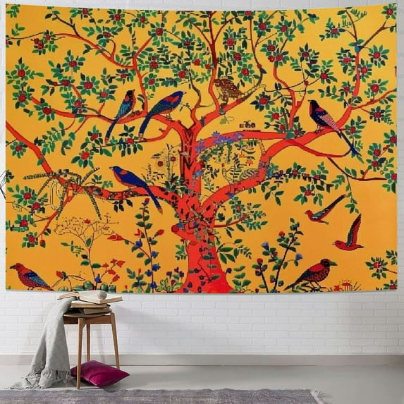 PRATYUS Tree of Life Tapestry, Aesthetic Jungle Tapestry Indian Mandala Tapestry Wall Hanging, Hippie Tie Dye Bohemian Tapestries Wall Art Décor for Bedroom, Living Room (Yellow) 50x40inch
