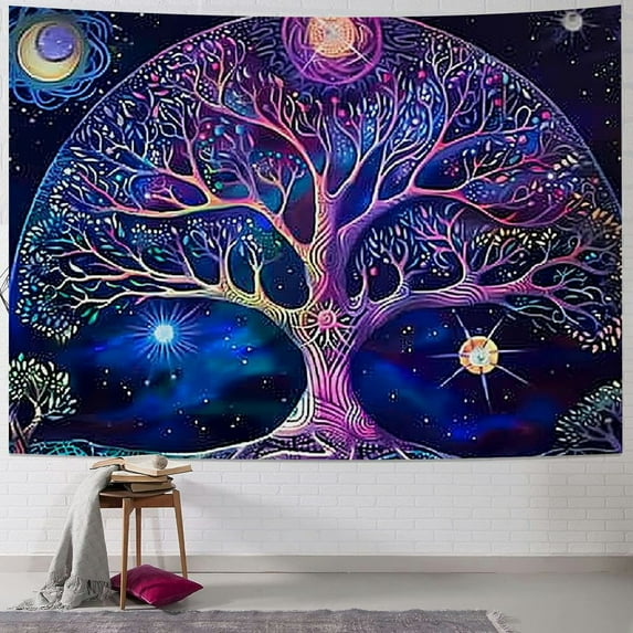 PRATYUS Tree of Life Tapestry Wall Hanging Trippy Life Tree Tapestries Psychedelic Sun and Moon Galaxy Wall Tapestry for Bedroom Living Room Painting