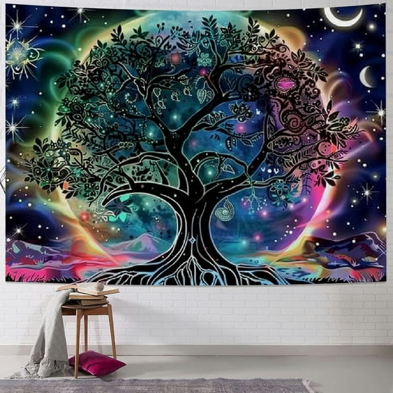 PRATYUS Tree of Life Tapestry Yin and Yang Sun Moon Star Tapestries Galaxy Space Tapestry Mandala Wall Tapestry Aesthetic Tapestry for Room Decor 50x40inch