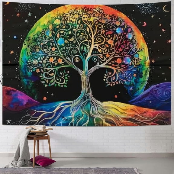 PRATYUS Tree of Life Tapestry Yin and Yang Sun Moon Star Tapestries Galaxy Space Tapestry Mandala Wall Tapestry Black Aesthetic Tapestry for Room Decor Painting