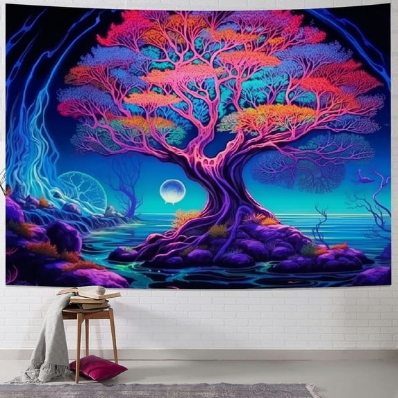 PRATYUS Tree Tapestry Underwater World Tapestry Trippy Jellyfish Tapestry Colorful Plant Tapestry Neon Coral Reef Marine Life Tapestry Wall Hanging for Home Decor 60x50inch