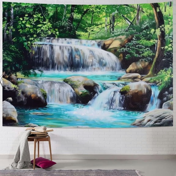 PRATYUS  Tree Tapestry Waterfall Tapestry Forest Tapestry Wall Hanging, Nature Tapestries Stone River Tapestry for Room Multi Size Painting