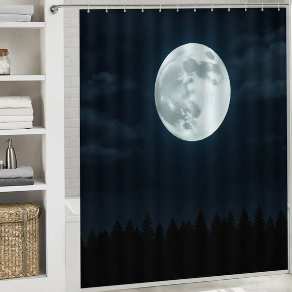 PRATYUS Trees Big Moon Moonlight Waterproof Shower Curtain for Home Bathrooms 70.8x70.8 Inches White