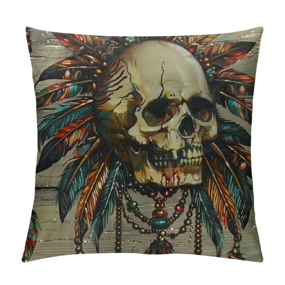 PRATYUS Tribal Theme Throw Pillow Cover Ethnic Background with Feathers and Stripe in Native Style Decorative Square Pillow Case for Home Bedroom Living Room Cushion Cover White