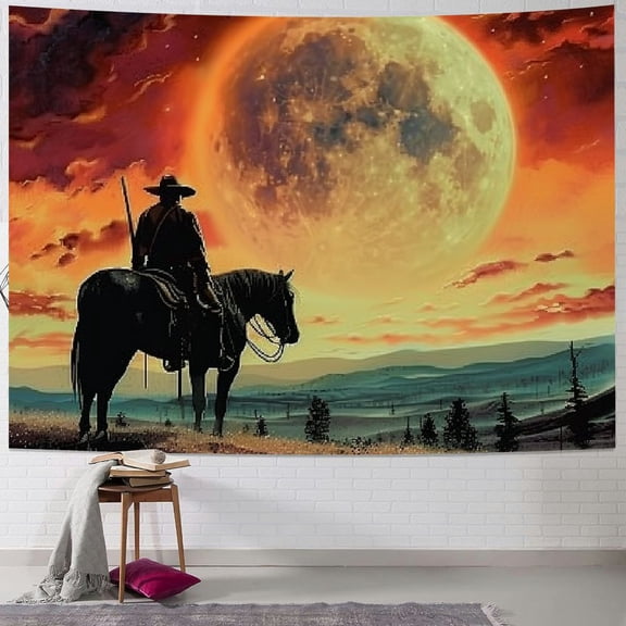 PRATYUS Trippy Planet Tapestry Western Cowboy Tapestry Sun Mountain Wall Tapestry Forest Tree Tapestry Galaxy Space Tapestry Wall Hanging for Home Decor 50x40inch