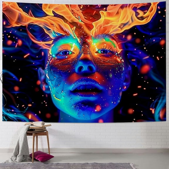 PRATYUS Trippy Tapestry Fire Tapestry Wall Hanging Neon Girl Tapestry Tapestries Psychedelic Aesthetic Tapestry for Bedroom Home Dorm Decor 50x40inch