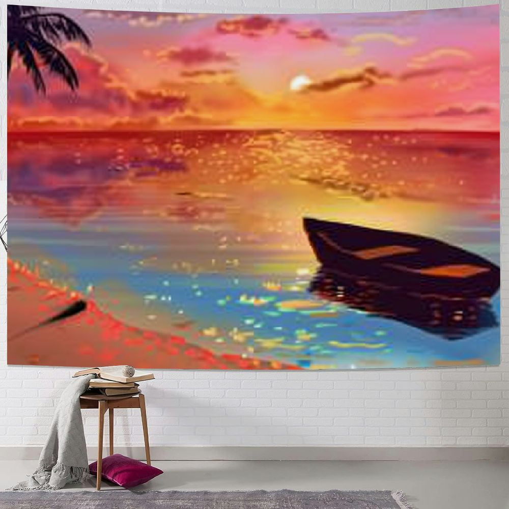 PRATYUS Tropical Beach Tapestry,Ocean Seaside at Sunset Tapestries Wall