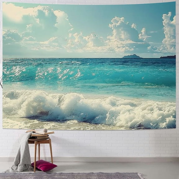 PRATYUS  Tropical Island Tapestry, Ocean Waves on Seychelles Beach at the Sunset Time Skyline, Wall Hanging for Bedroom Living Room Dorm Decor Painting