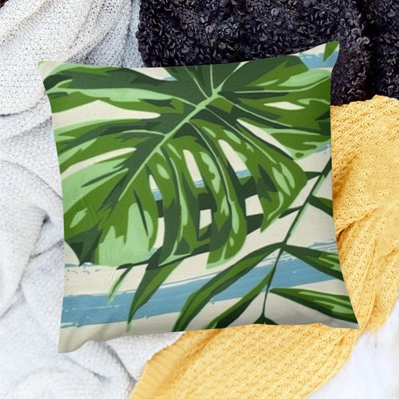 PRATYUS Tropical Leaf Square Cushion Cover for Home Sofa Couch 24x24in