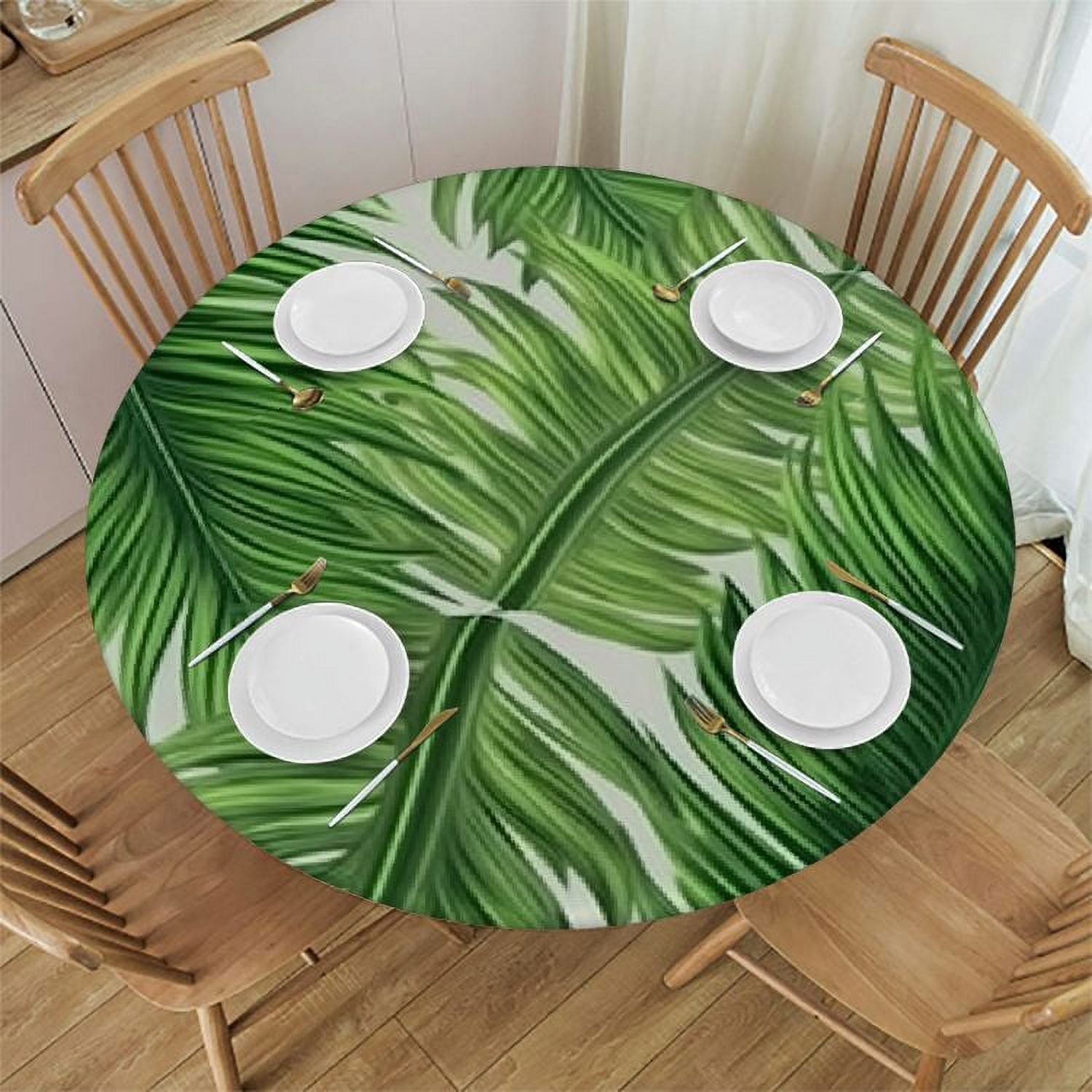 PRATYUS Tropical Palm Leaves Elastic Table Cover Round Table Cover ...