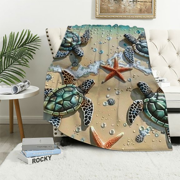 PRATYUS Turtle Beach Blanket for Bed, Turtle Throw Blanket for Women, Men & Kids - Super Soft Beach Blanket Throw Turtle Ocean Blanket 60x80in