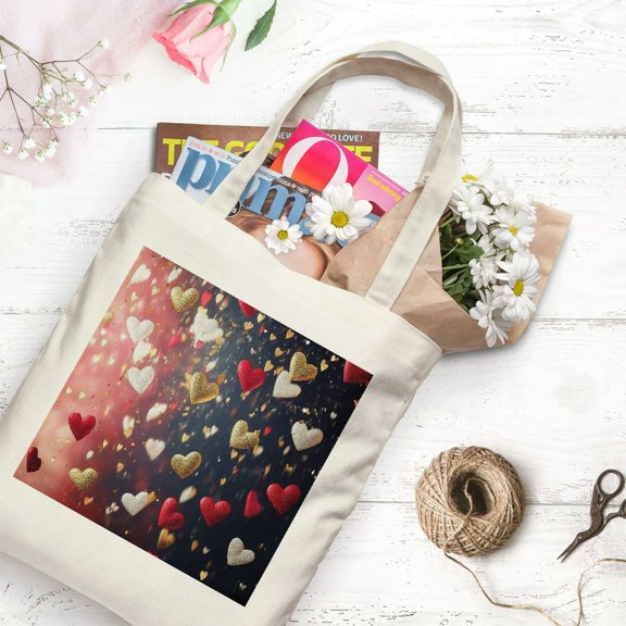 PRATYUS  Valentine Heart Balloon Canvas Tote Bag, Reusable Grocery Bag with Handles for Casual Shopping Beach Wedding Gift, Washable AP-3 White