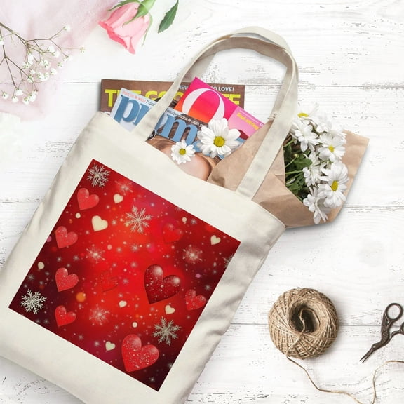 PRATYUS Valentines Day Love Heart Tote Bag Reusable Grocery Shopping Bags for Gym Beach Travel Daily Bag Made in America AP/110 White