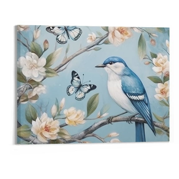 PRATYUS Vintage Bird Decorated Plum Blossom Canvas Wall Art Picture 20x16in for Bedroom Living Room Home Decor 20x16in