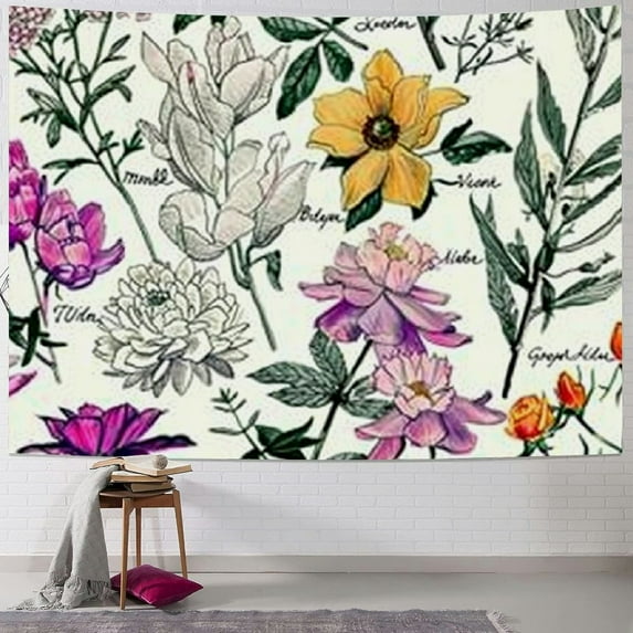 PRATYUS Vintage Flower Tapestry Vertical Wall Hanging with Floral Tapestry Reference Illustrative Botanical Vertical Tapestry Wall Hanging for Bedroom Door Home 40x30inch