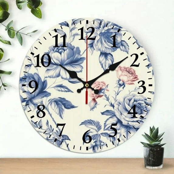 PRATYUS Vintage Flowers Round Wooden Wall Clock 10 Inches Home Decor 10x10in