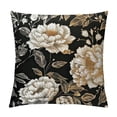 thumbnail image 1 of PRATYUS Vintage Peony Roses Floral Plant Lumbar Pillow Covers Chinoiserie White Flower Leaves Decorative Pillow Cases Black Gold Cushion Case Vintage Home Decor for Sofa Couch Outdoor 18x18in, 1 of 5