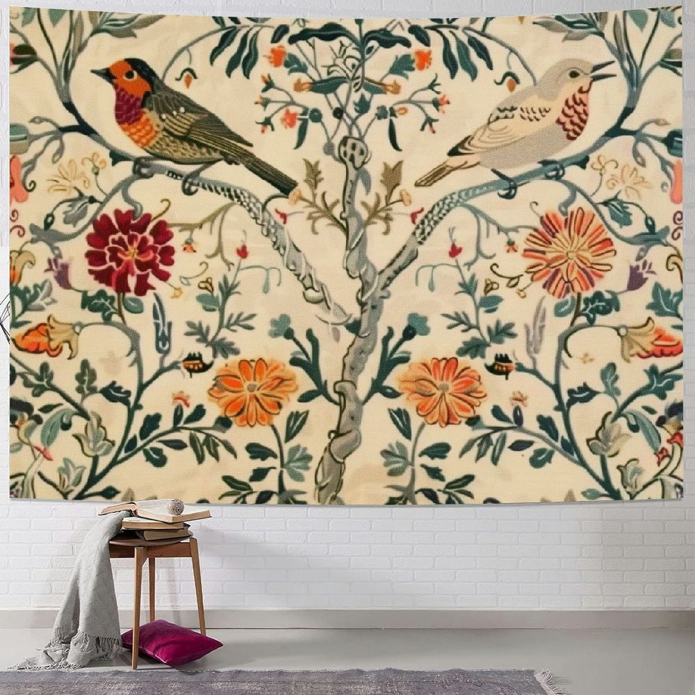 PRATYUS Vintage Plant Tapestry Wall Hanging Art Retro Bird Flower ...