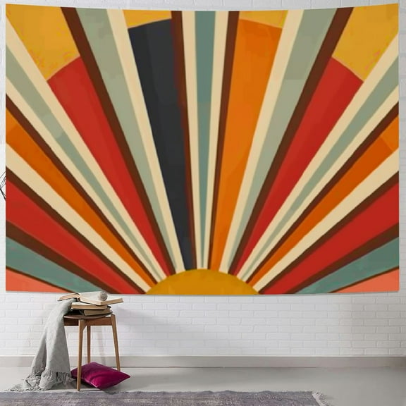 PRATYUS Vintage Sun Tapestry Bohemia Wall Hanging Retro 70s Rainbow Sunrise Sunset Geometric Grunge Abstract Art Print Hippie Decor for Dorm Nursery Bedroom ( 60x50inch