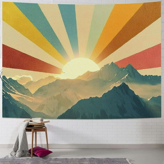 PRATYUS Vintage Sun Tapestry for Classroom Rainbow Boho 70s Sunshine Sunset Tapestries Wall Hanging Aesthetic Retro Tapestrys for Living Room Dorm 50x40inch