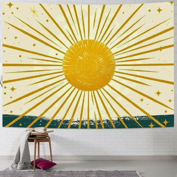 PRATYUS Vintage Sun Tapestry for Classroom Rainbow Boho 70s Sunshine Sunset Tapestries Wall Hanging Aesthetic Retro Tapestrys for Living Room Dorm (Yellow ) Painting