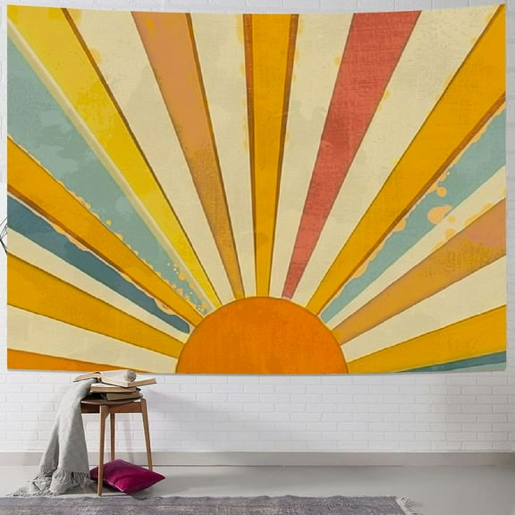 PRATYUS Vintage Sun Tapestry Retro Boho Sunset Tapestries for Bedroom Aesthetic Classroom Tapastry's Wall Hanging Abstract Rainbow Wall Tapestry for Living Room Dorm Painting