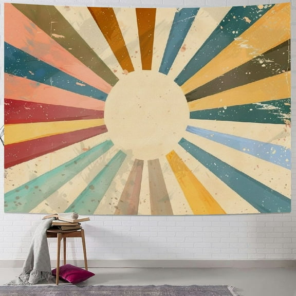 PRATYUS Vintage Sun Wall Tapestry Rainbow Sunrise Wall Hanging Vintage Tapestry Wall Decor Sunset Abstract Wall Print Sunset Tapestry Shining Sun Wall Decor for Living Room Nursery Bedroom 40x30inch