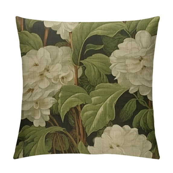 PRATYUS Vintage Victorian White Hydrangea Floral Throw Pillow Covers Pillowcase for Bedroom Aesthetic Cushion Cover Home Decor Dormitory College Living Room Bed Sofa Couch 18x18in