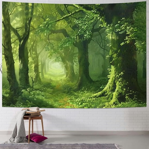 PRATYUS Virgin Forest Tapestry Green Tree in Misty Forest Tapestry Wall Hanging Nature Scenery Wall Tapestry Decor for Living Room Bedroom Multi Size Painting