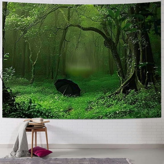 PRATYUS Virgin Forest Tapestry Green Tree in Misty Forest Tapestry Wall Hanging Nature Scenery Wall Tapestry Decor for Living Room Bedroom Painting