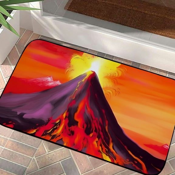 PRATYUS Volcano Matte Painting Felt Square Floor Mat for Home Entrance Outside Entry High Quality Recycled Rubber Burlap Felt Anti-Slip UV Resistant Stain Resistant 19.68*39.37 in