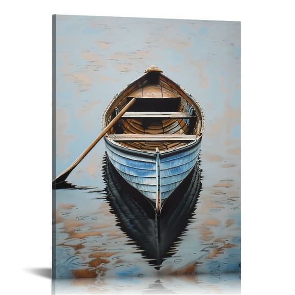PRATYUS Wall Art Coastal Canvas Wall Decor Painted Blue Sailing Boat Painting Square Pictures Modern Abstract Nautical Artwork for Living Room Bedroom Bathroom Decoration 16x20 in / 12x16 in 12x16 in