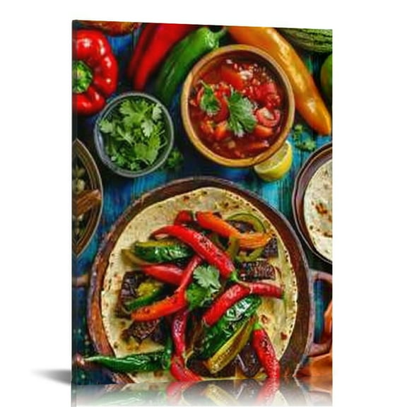 PRATYUS Wall Art Decorations Mexican Inspired Food Variety Food Cultural Painting Print on Canvas Vegetables Fruit Wall Art for Home Kitchen Decor Modern Artwork Ready to Hang 16x20 in