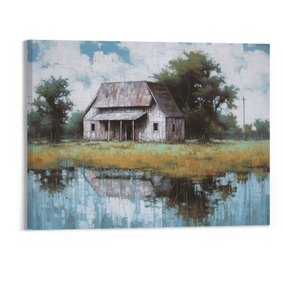 PRATYUS Wall Art Fall Decor Log Cabin Canvas Wall Art Picture 20x16in for Living Room Bedroom 20x16in