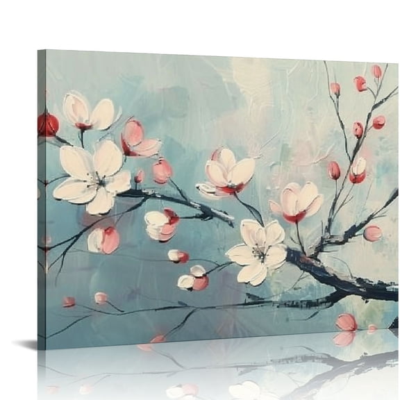 PRATYUS Wall Art for Living Room Plum Blossom Flower Canvas Painting Artwork Flower Canvas Prints In Grey Background 3D Textured Flower Canvas Painting for Bathroom Office Home Decor 16x12in