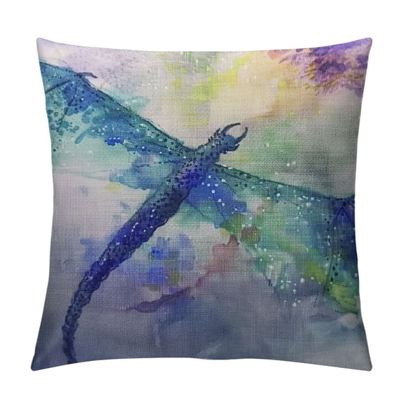 PRATYUS Watercolor Dragonfly Pillow Cover Colorful Bright Fly Pillows Decorative Throw Pillows Farmhouse Decor for Home Cushion Case 22x22in